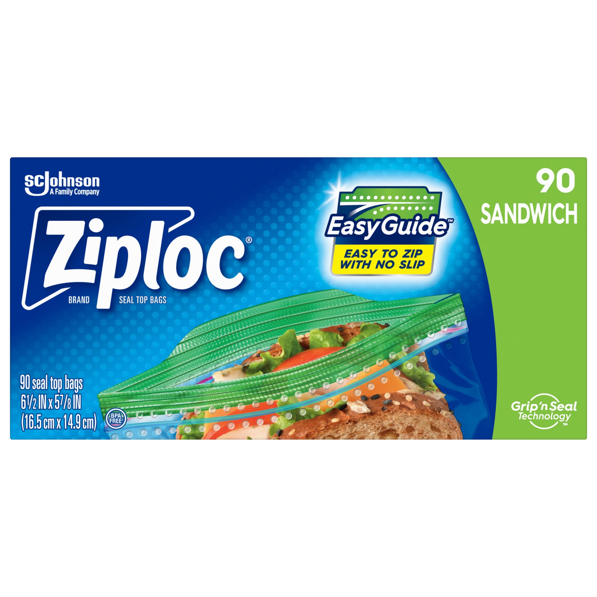 slide 1 of 6, Ziploc Sandwich Bags with EasyGuide™ 90 Count, 90 ct