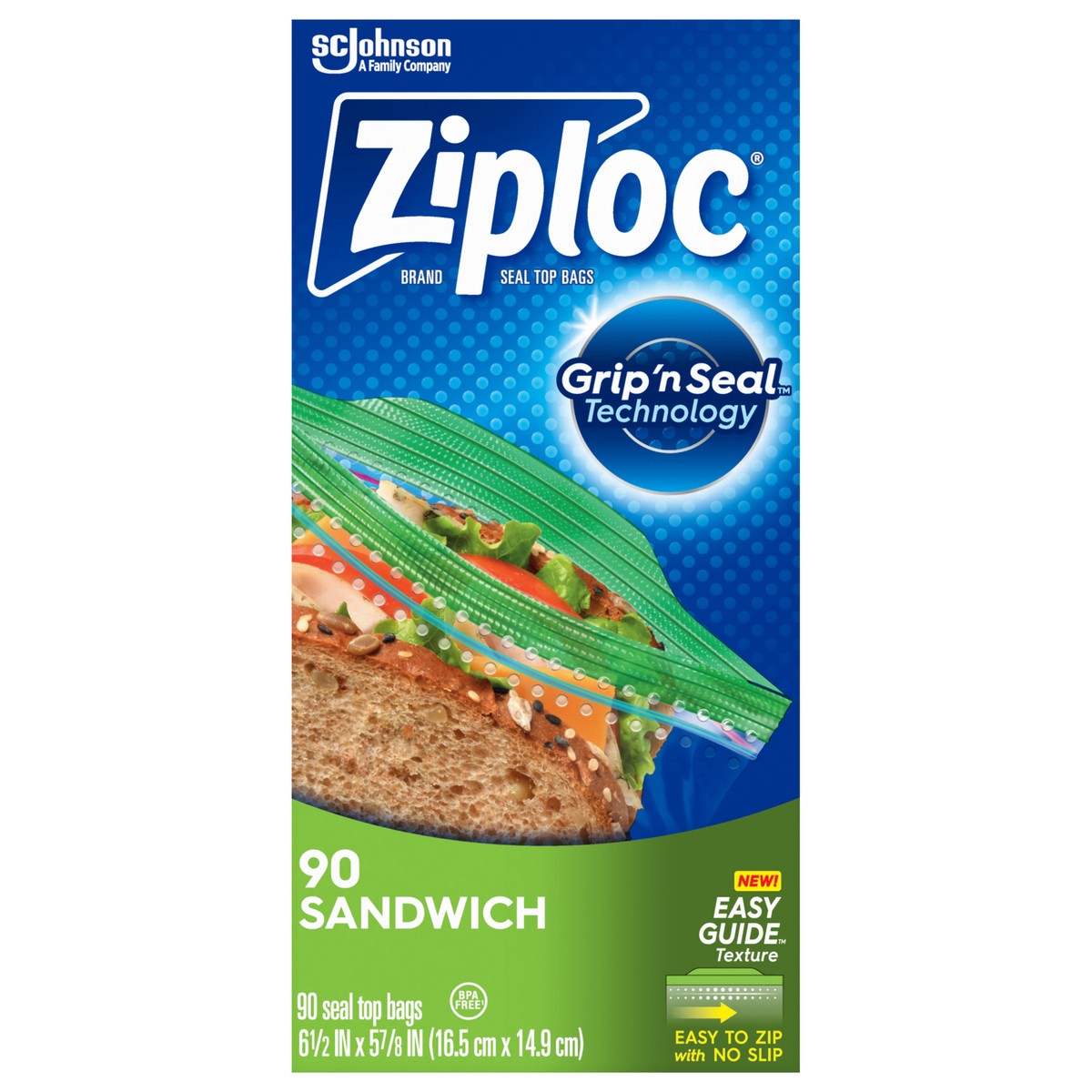 slide 1 of 6, Ziploc Sandwich Bags with EasyGuide™ 90 Count, 90 ct