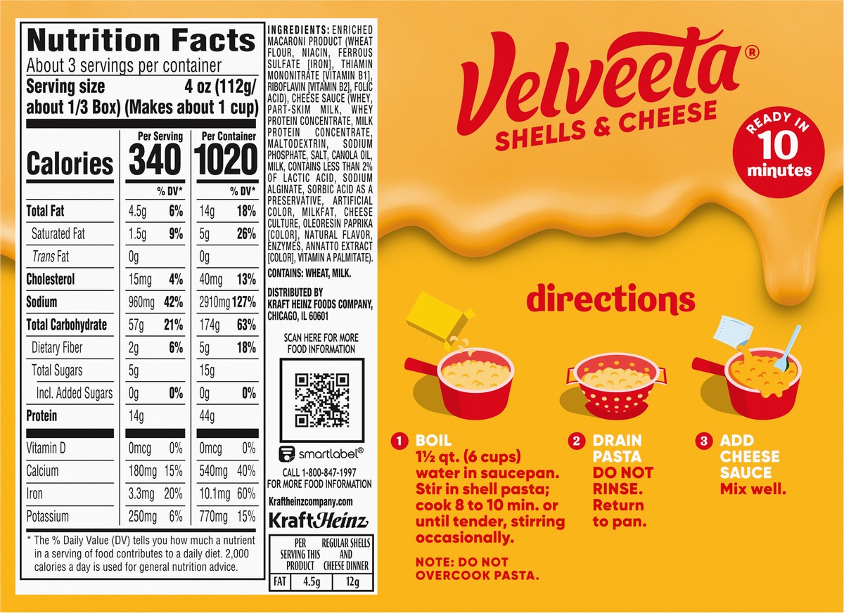 slide 5 of 9, Velveeta Shells & Cheese Mac and Cheese Dinner with 2% Milk - 12oz, 12 oz