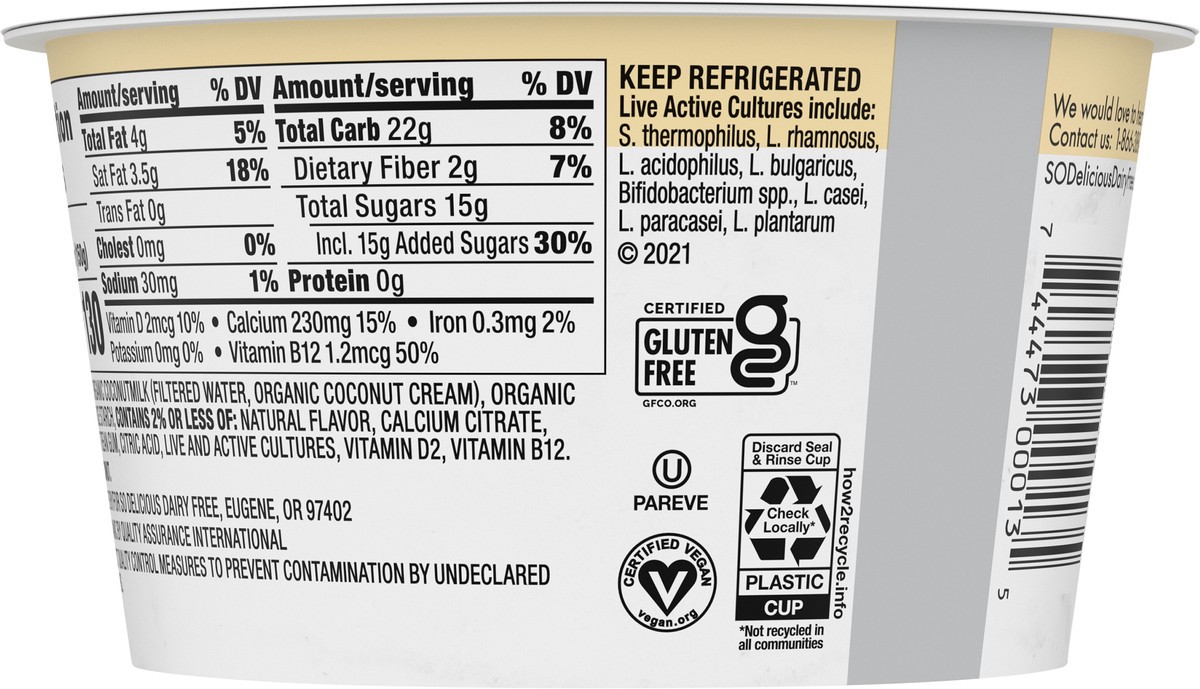 slide 12 of 15, So Delicious Dairy Free Coconut Milk Yogurt Alternative, Vanilla, Vegan, Gluten Free, Non-GMO, Creamy Plant Based Yogurt Alternative, 5.3 oz Container, 5.3 oz