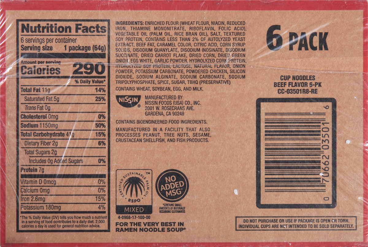 slide 9 of 9, Nissin Cup Noodles Beef Flavor Ramen Noodle Soup 6 - 2.25 oz Cups, 6 ct
