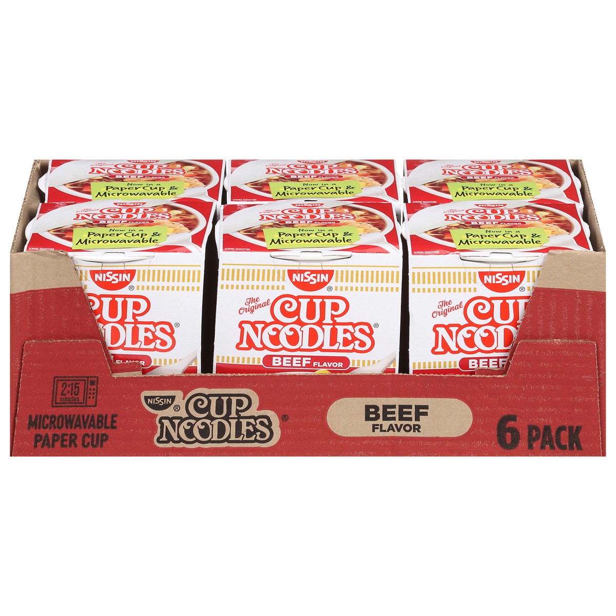 slide 1 of 9, Nissin Cup Noodles Beef Flavor Ramen Noodle Soup 6 - 2.25 oz Cups, 6 ct