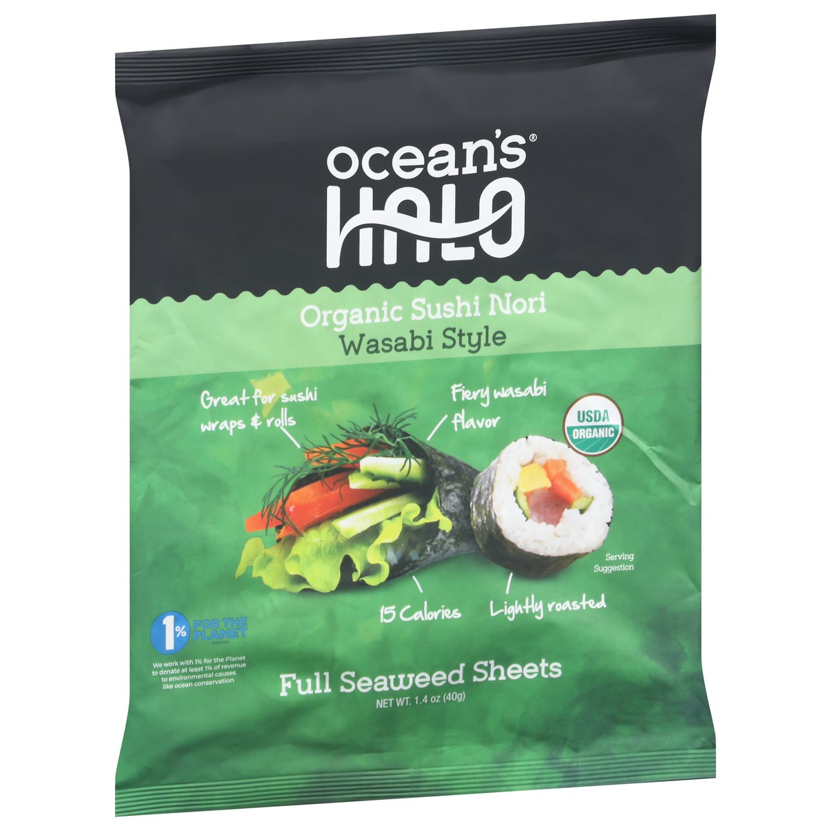 slide 5 of 12, Ocean's Halo Wasabi Style Sushi Nori, 1 oz