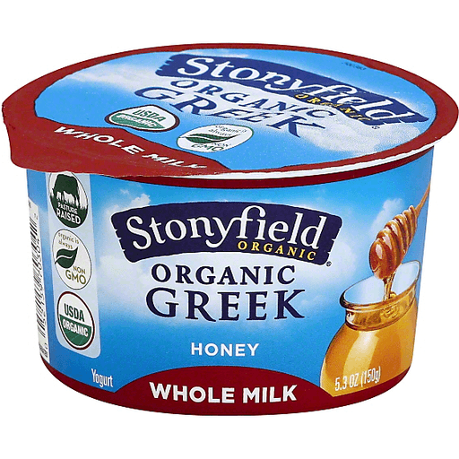 slide 1 of 1, Stonyfield Organic Greek Whole Milk Honey Yogurt, 5.3 oz