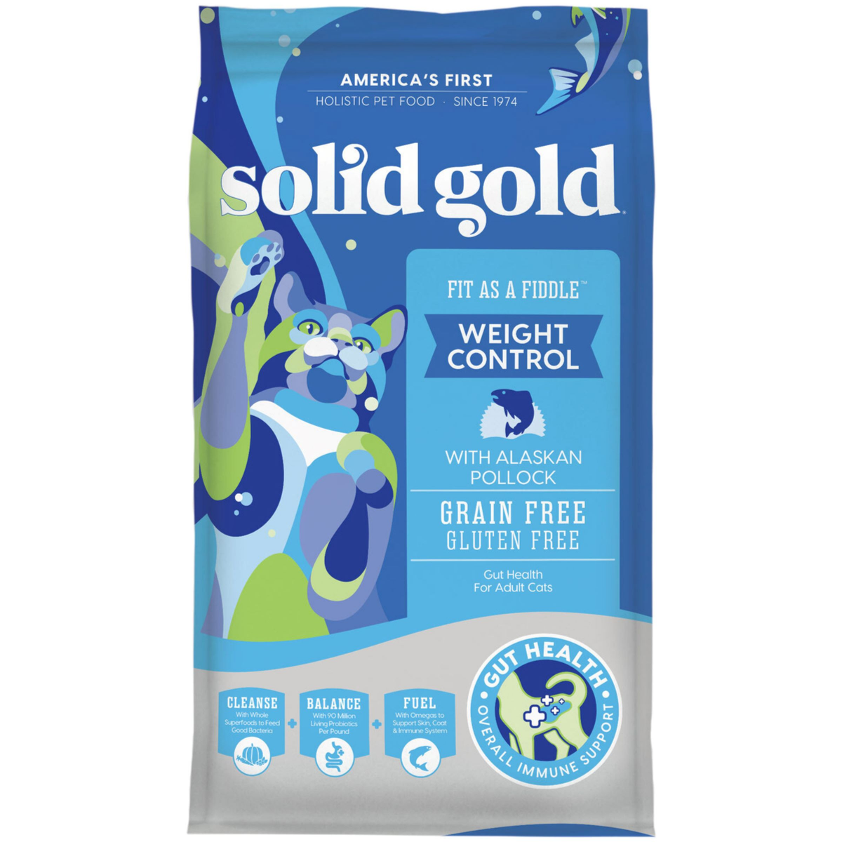 slide 1 of 5, Solid Gold Fit As A Fiddle Alaskan Pollock Weight Control Adult Dry Cat Food, 3 lb