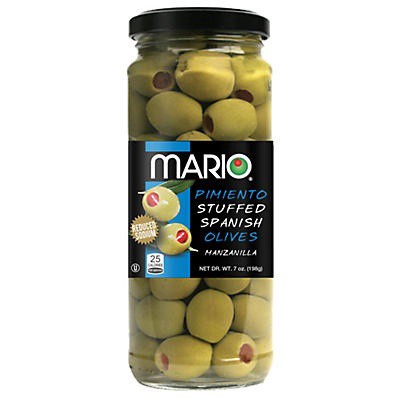 slide 1 of 8, Mario Low-Salt Manzanilla Stuffed Olives, 7 oz