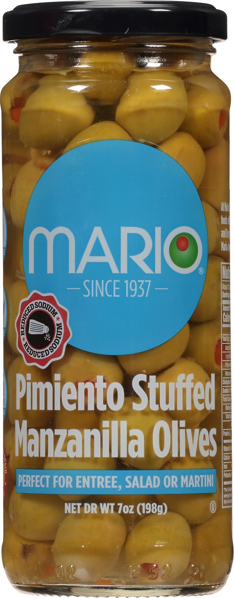 slide 3 of 8, Mario Low-Salt Manzanilla Stuffed Olives, 7 oz