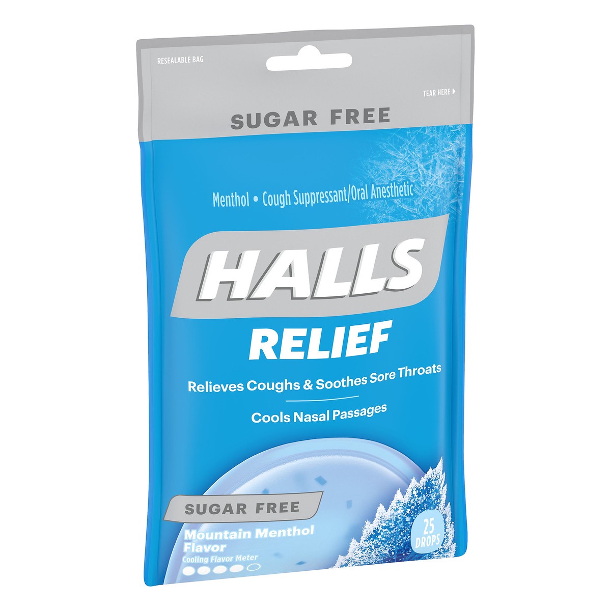 slide 7 of 8, HALLS Relief Mountain Menthol Sugar Free Cough Drops, 1 Bag (25 Total Drops), 0.17 lb