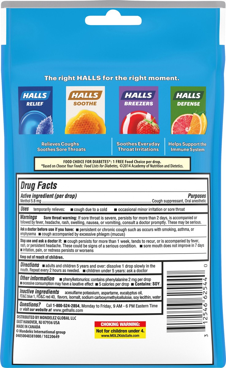 slide 4 of 8, HALLS Relief Mountain Menthol Sugar Free Cough Drops, 1 Bag (25 Total Drops), 0.17 lb