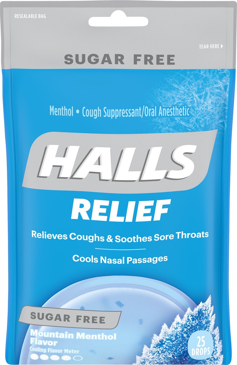 slide 6 of 8, HALLS Relief Mountain Menthol Sugar Free Cough Drops, 1 Bag (25 Total Drops), 0.17 lb