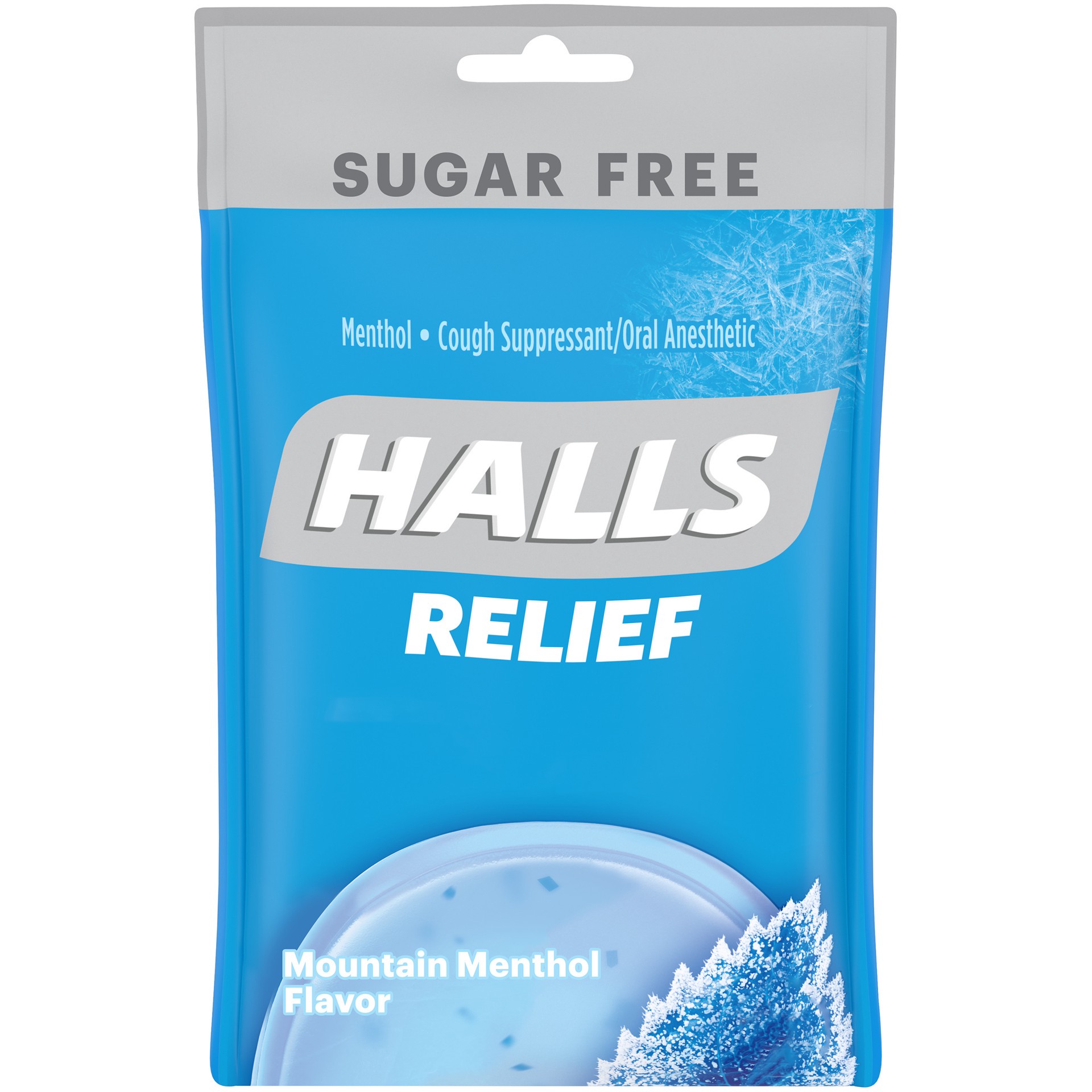 slide 1 of 8, HALLS Relief Mountain Menthol Sugar Free Cough Drops, 1 Bag (25 Total Drops), 0.17 lb