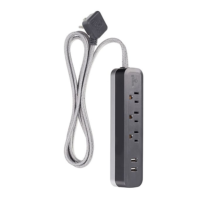 slide 1 of 4, Globe Electric Designer Series 3-Outlet 2-USB Surge Protector Power Strip - Grey Charcoal, 6 ft