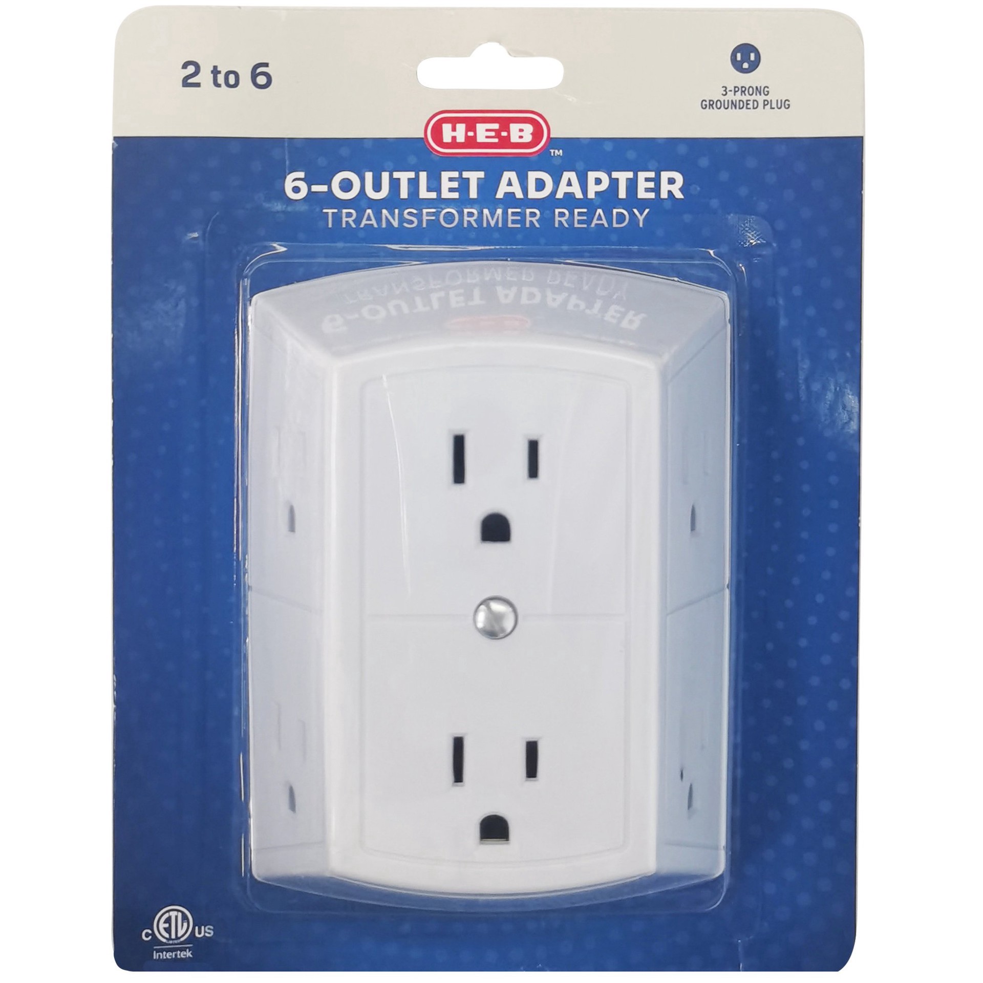 slide 1 of 1, H-E-B 6-Outlet Adapter - White, 1 ct
