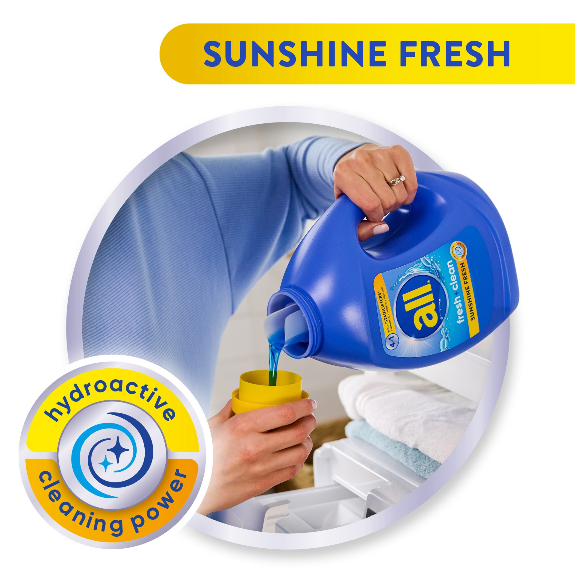 slide 3 of 3, All Liquid Laundry Detergent, 4 in 1 with Stainlifters, Sunshine Fresh, 40 Ounces, 26 Wash Loads, 40 oz