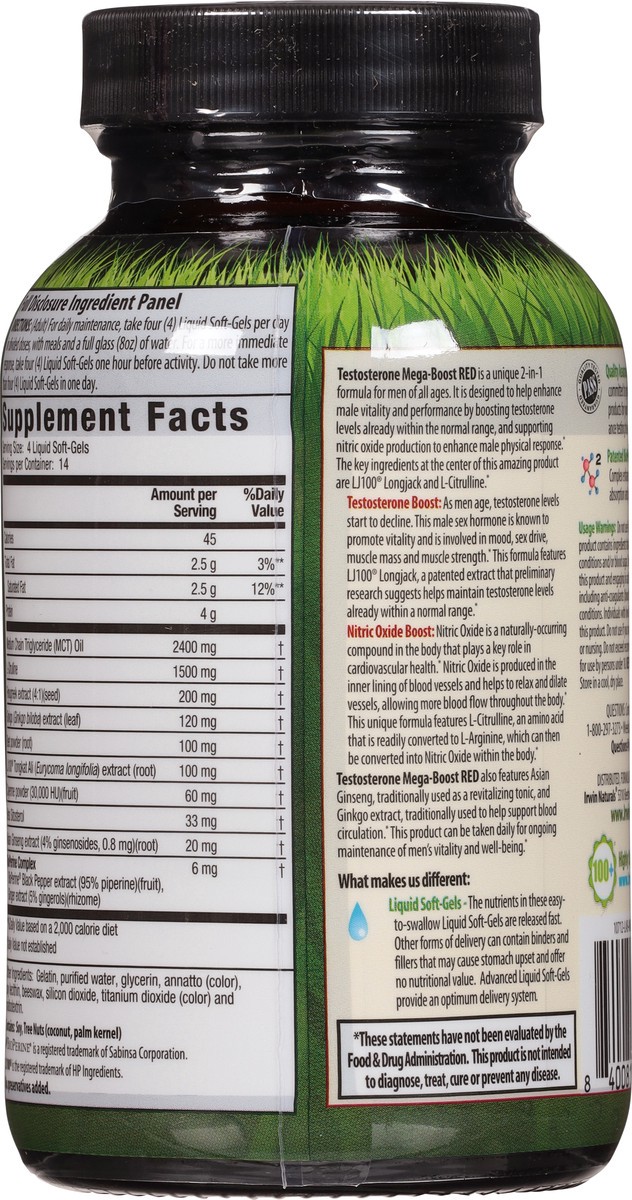 slide 9 of 9, Irwin Naturals Testosterone Mega-Boost Red 56 Liquid Soft-Gels, 56 ct