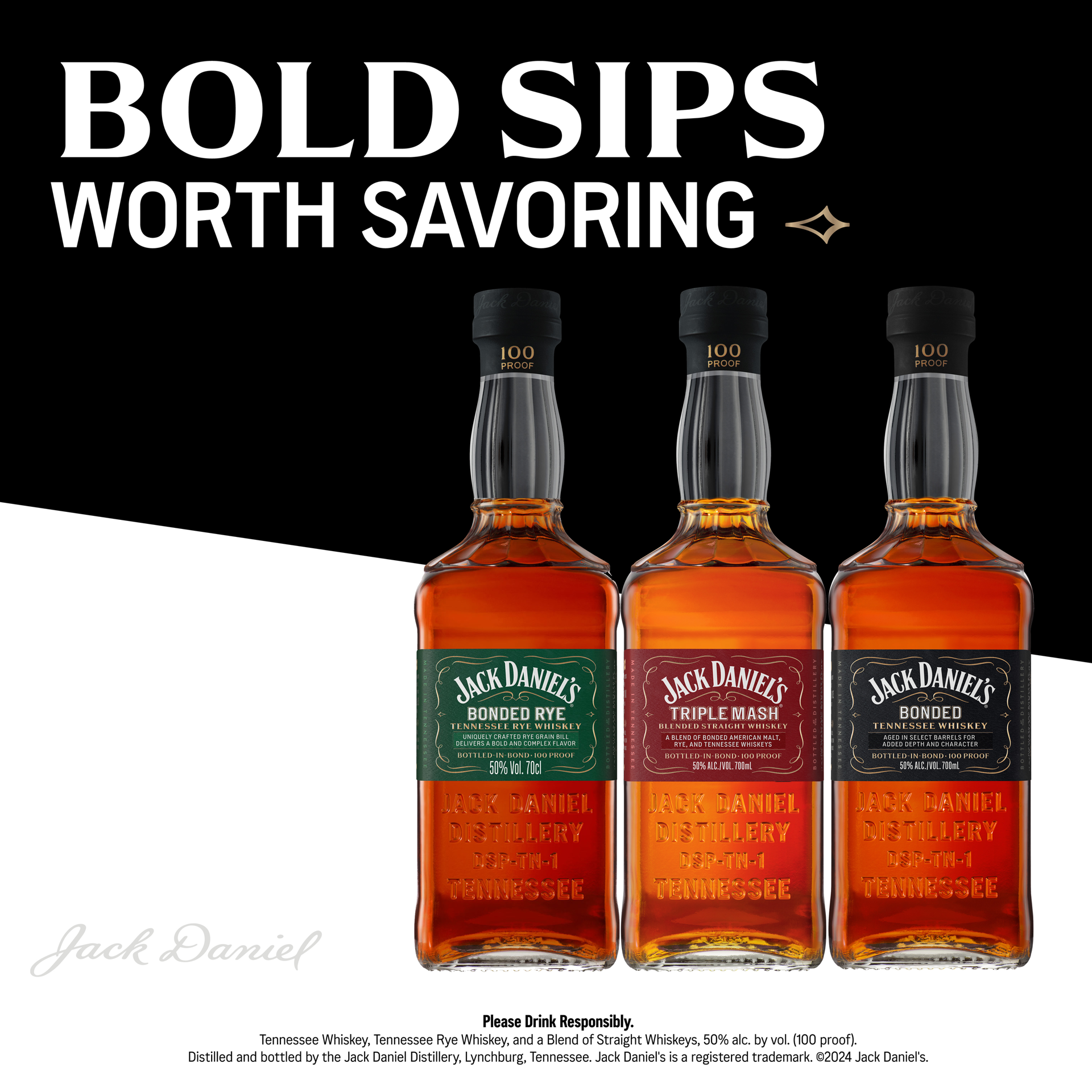 slide 2 of 7, Jack Daniel's Bonded Tennessee Rye Whiskey 100 Proof 1 L, 1000 ml