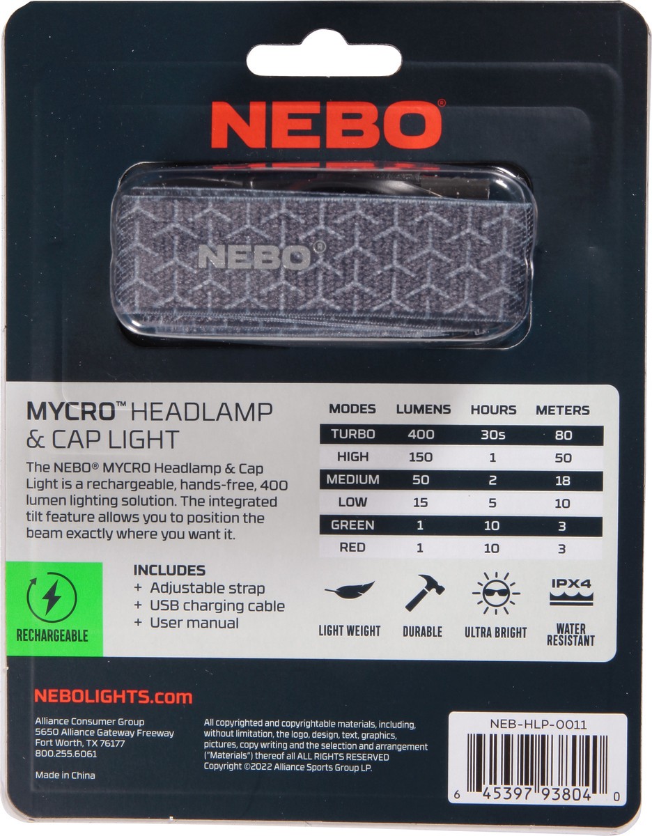 slide 4 of 9, Nebo Mycro 400 Lumens Rechargeable Headlamp & Cap Light 1 ea, 1 ct
