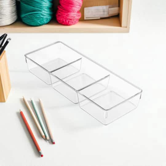 slide 1 of 5, Idesign 3 Compartment Drawer Organizer, 4 in x 10.6 in x 2 in