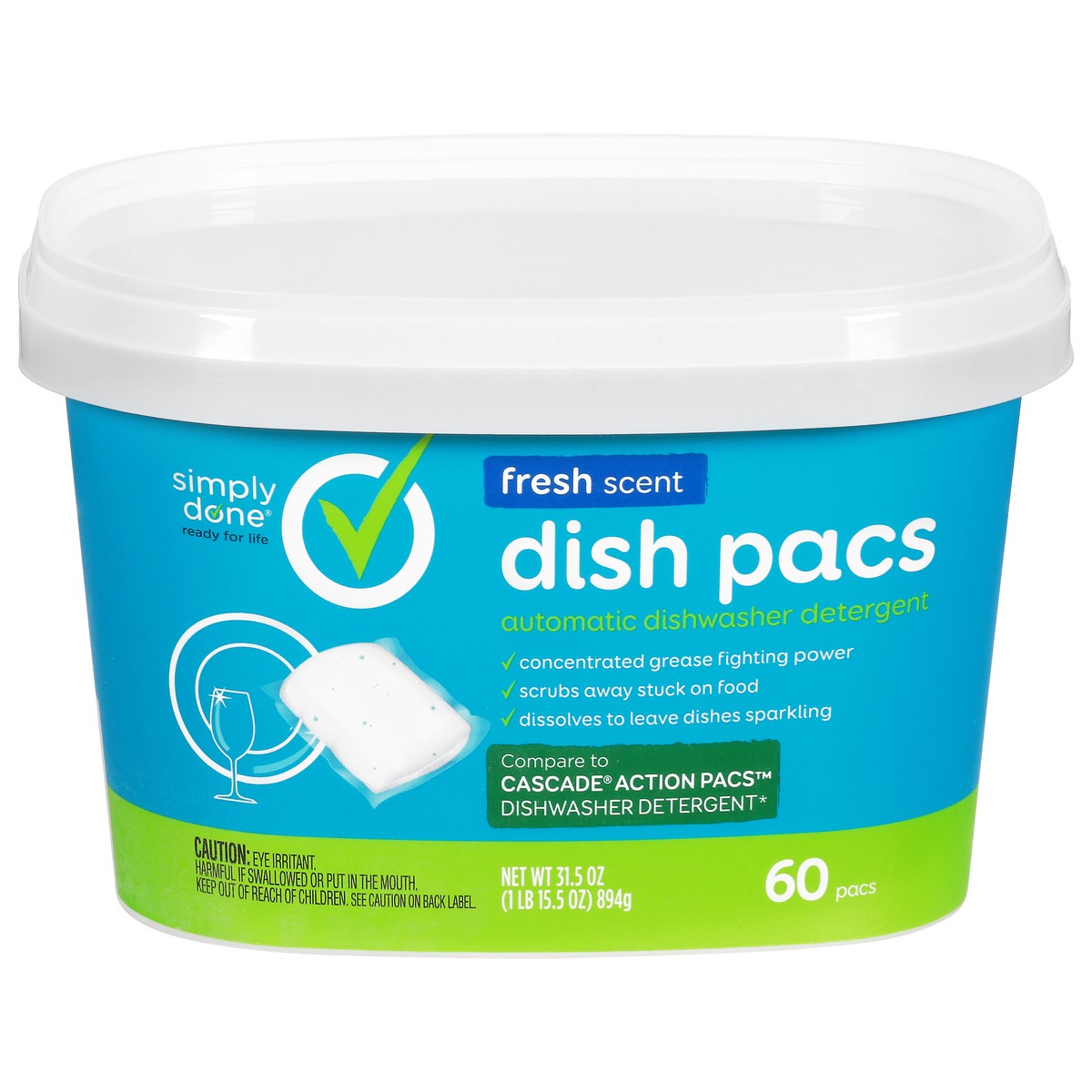 slide 1 of 10, Simply Done Dish Pacs - Automatic Dishwasher Detergent, Fresh Scent, 60 ct