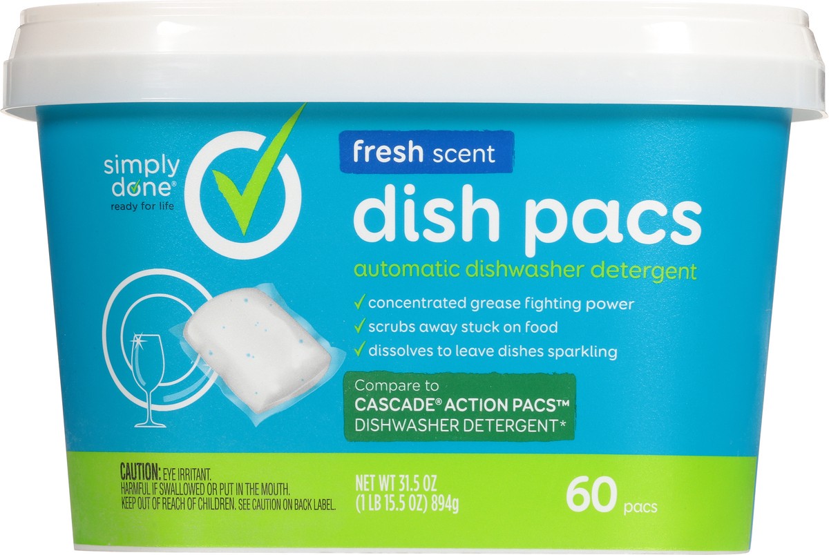 slide 7 of 10, Simply Done Dish Pacs - Automatic Dishwasher Detergent, Fresh Scent, 60 ct