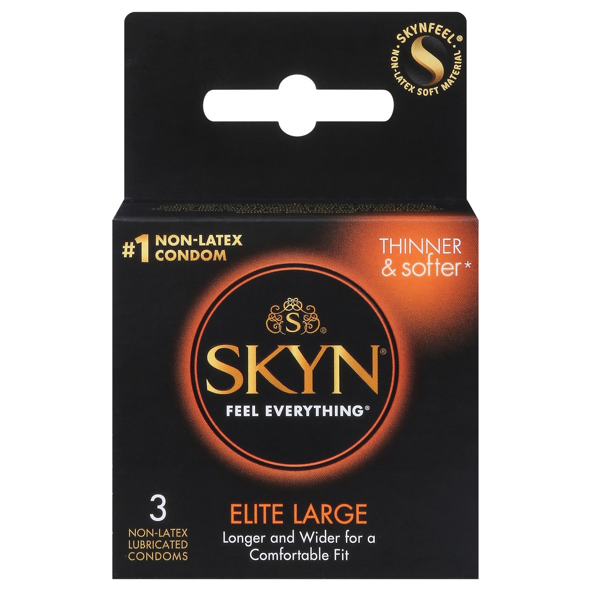 slide 1 of 9, SKYN Condoms, Polyisoprene, Non-Latex Lubricated, Large, 3 ct