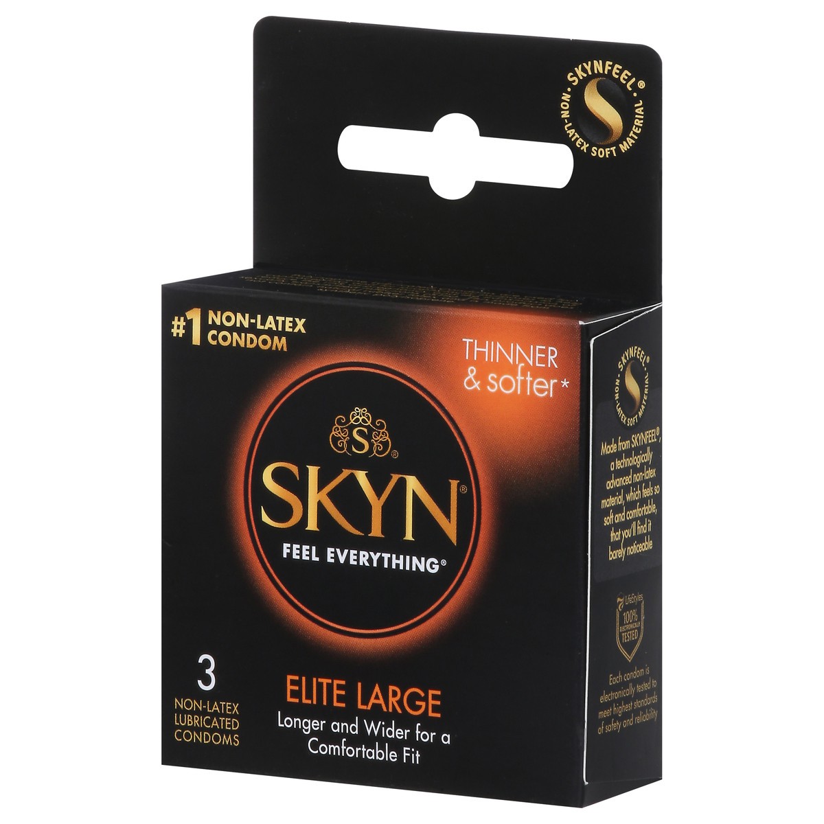 slide 9 of 9, SKYN Condoms, Polyisoprene, Non-Latex Lubricated, Large, 3 ct