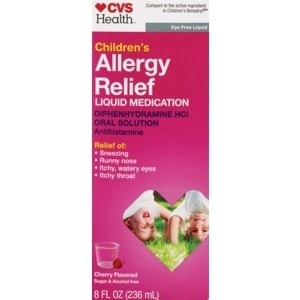 slide 1 of 1, CVS Health Dye-Free Allergy Diphenhydramine Liquid, Cherry Flavored, 8 fl oz; 236 ml