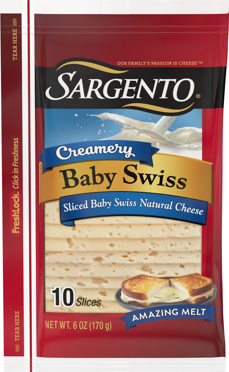 slide 2 of 9, Sargento Creamery Sliced Baby Swiss Natural Cheese, 10 slices, 10 ct