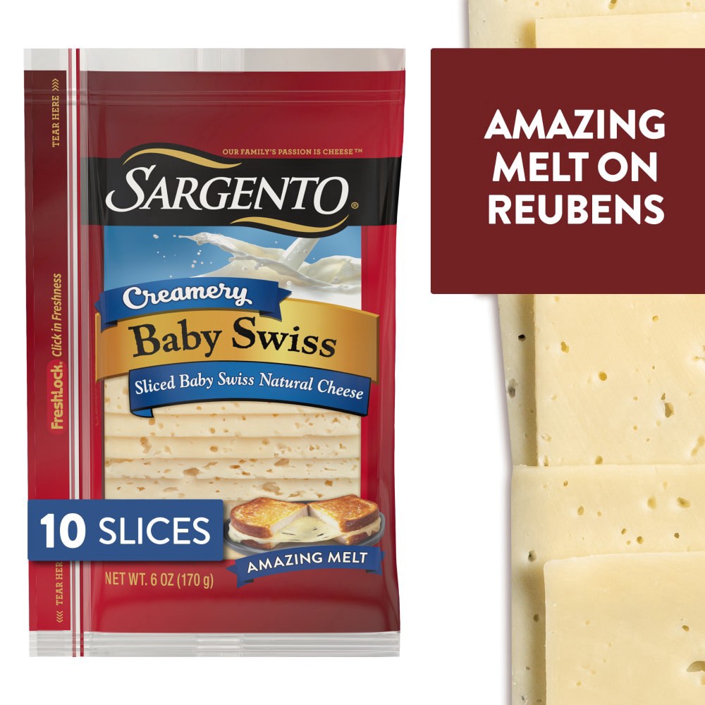 slide 1 of 9, Sargento Creamery Sliced Baby Swiss Natural Cheese, 10 slices, 10 ct