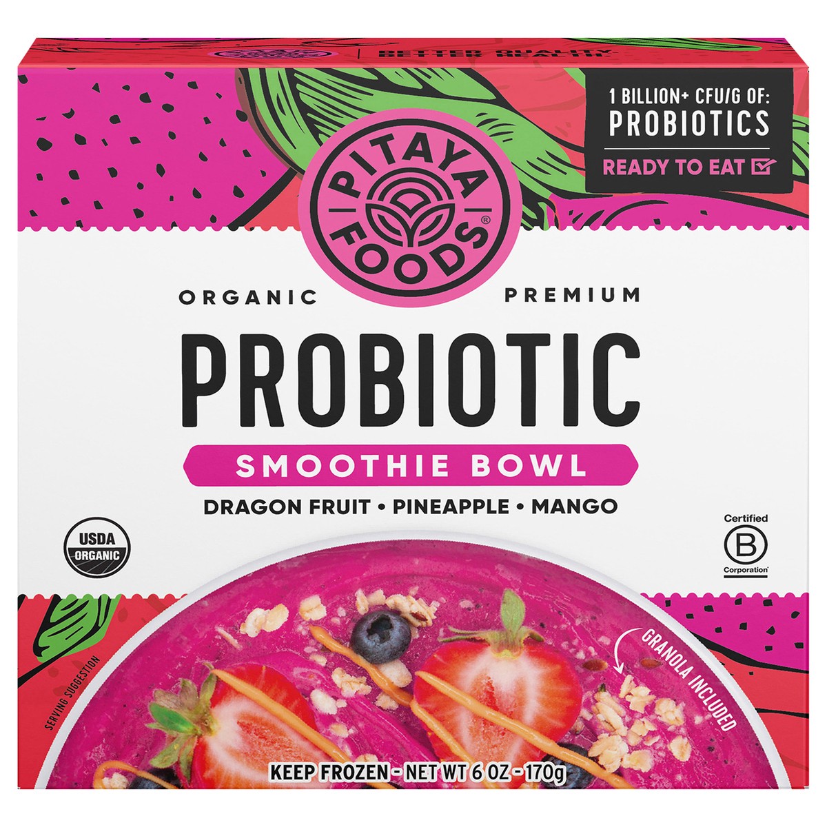 slide 1 of 14, Pitaya Foods Organic Dragon Fruit Probiotic Smoothie Bowl, 6 oz