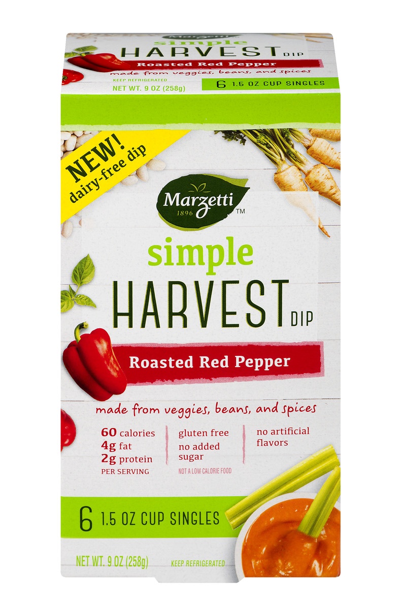 slide 1 of 1, Marzetti Simple Harvest Roasted Red Pepper Dip 6-1.5 Oz. Cups, 9 oz