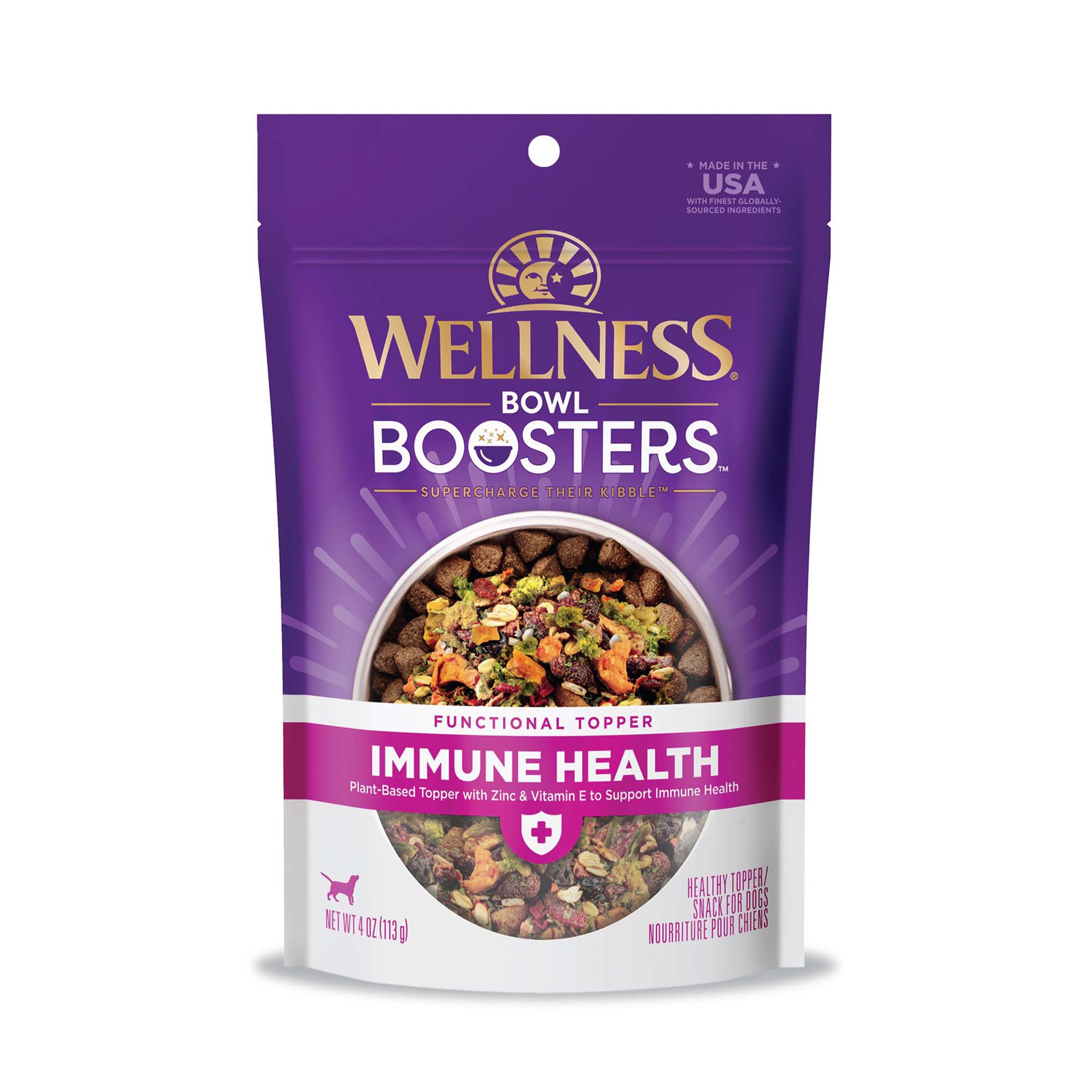 slide 1 of 5, Wellness Bowl Boosters, Dog Food Topper for Small, Medium, & Large Breeds, Grain Free, Natural, Freeze Dried, Immune Health, Plant Based, 4 Ounce Bag (Pack of 1), 1 ct