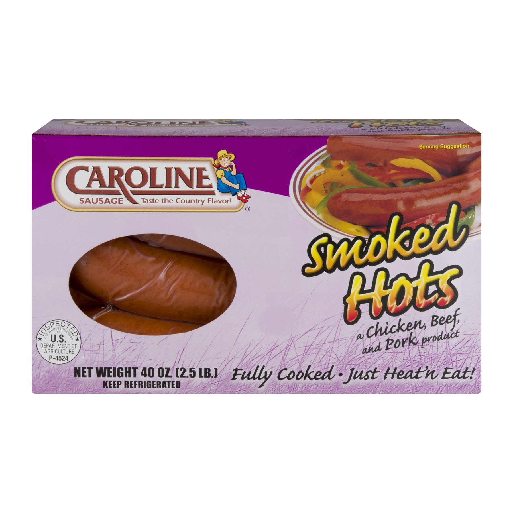 slide 1 of 1, Caroline Smoked Hots, 40 oz