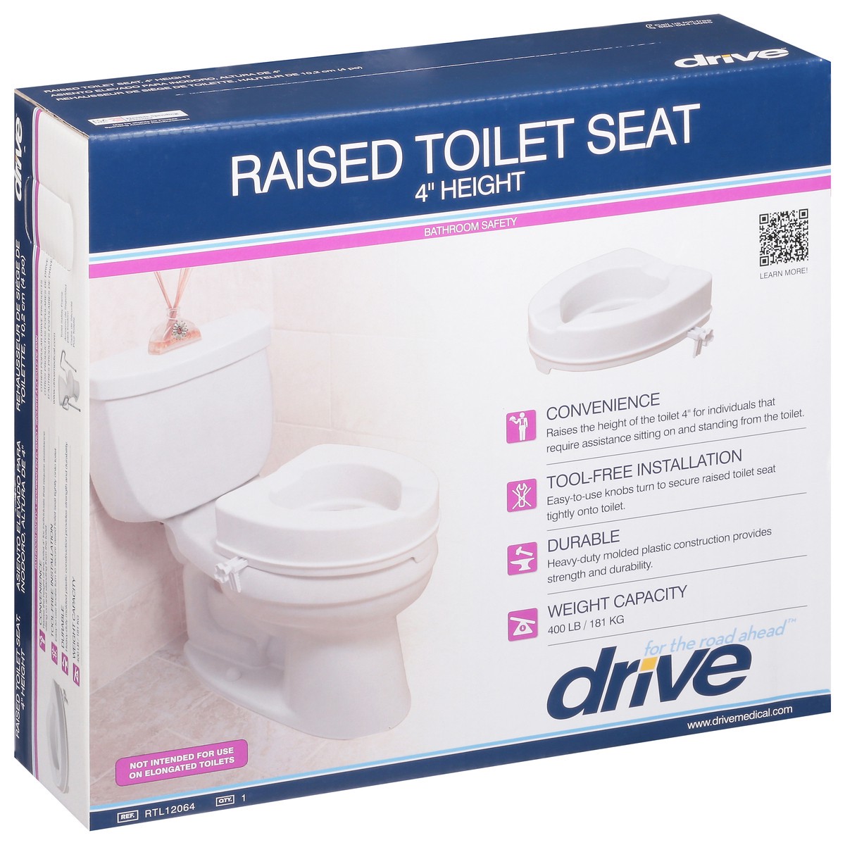 slide 8 of 9, Drive Raised Toilet Seat 4" Height, 1 ct