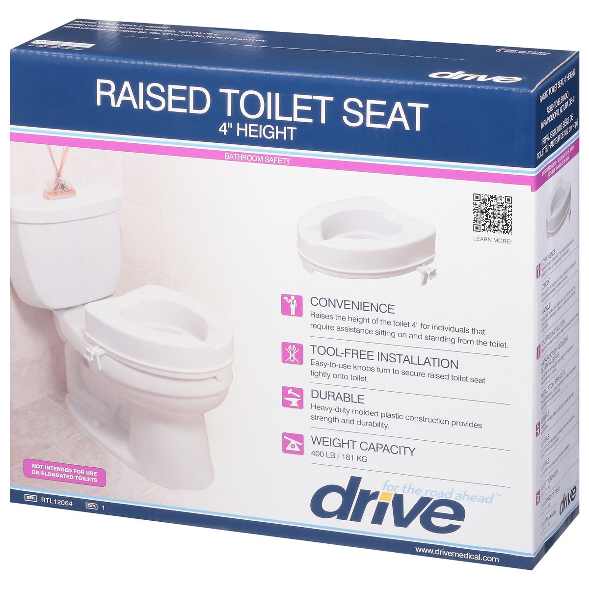 slide 3 of 9, Drive Raised Toilet Seat 4" Height, 1 ct