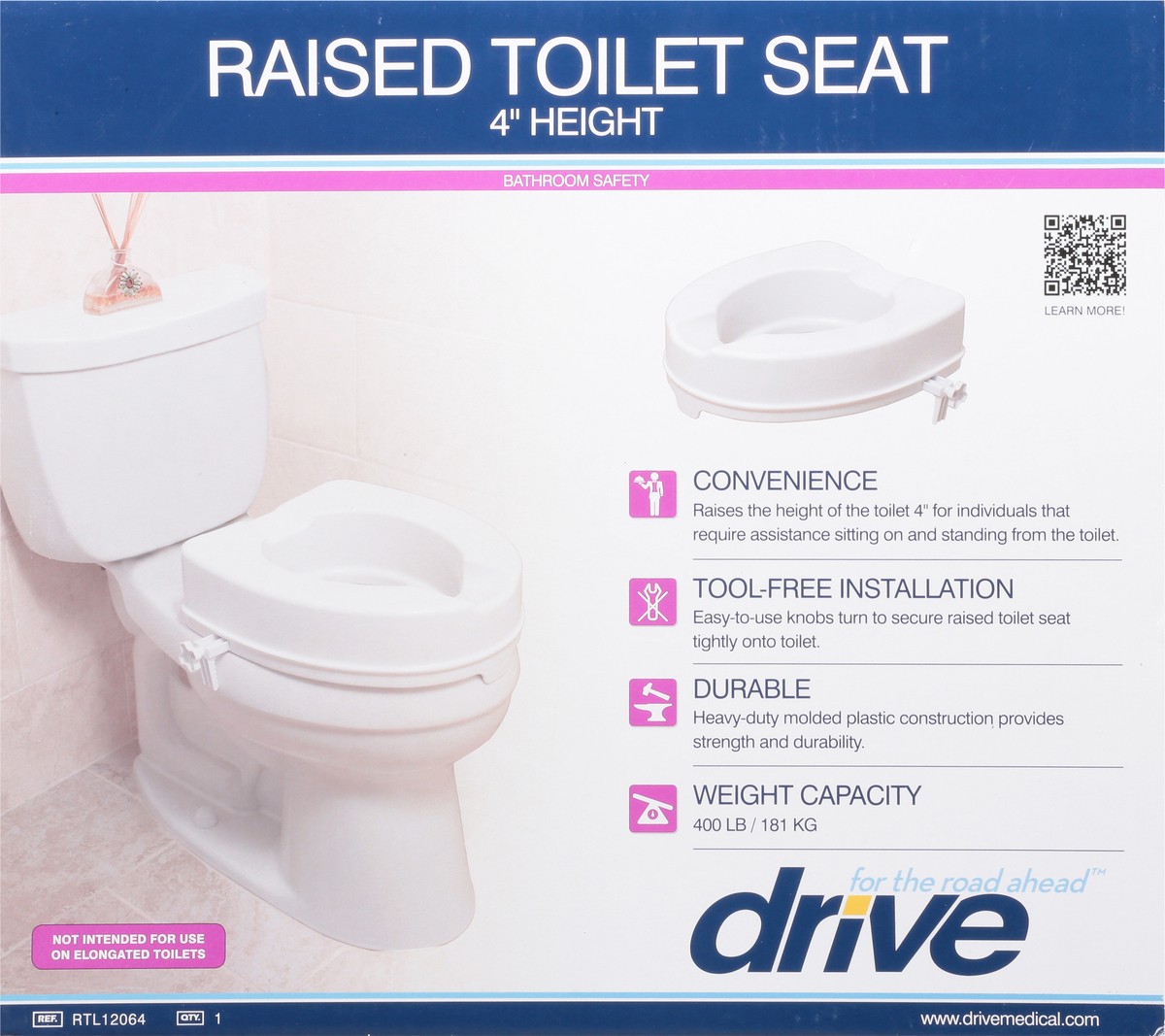 slide 5 of 9, Drive Raised Toilet Seat 4" Height, 1 ct