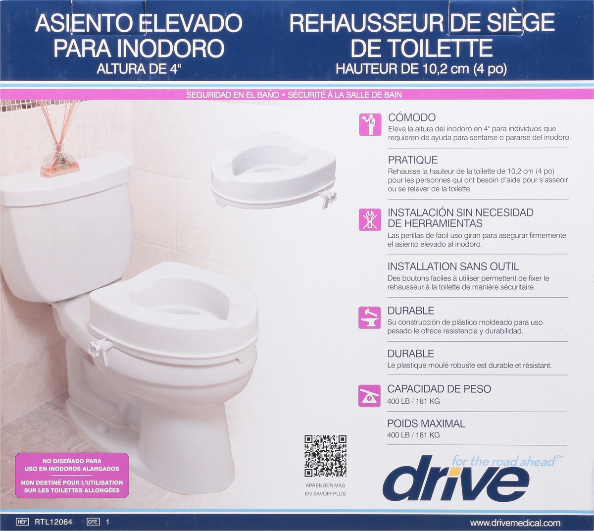 slide 9 of 9, Drive Raised Toilet Seat 4" Height, 1 ct