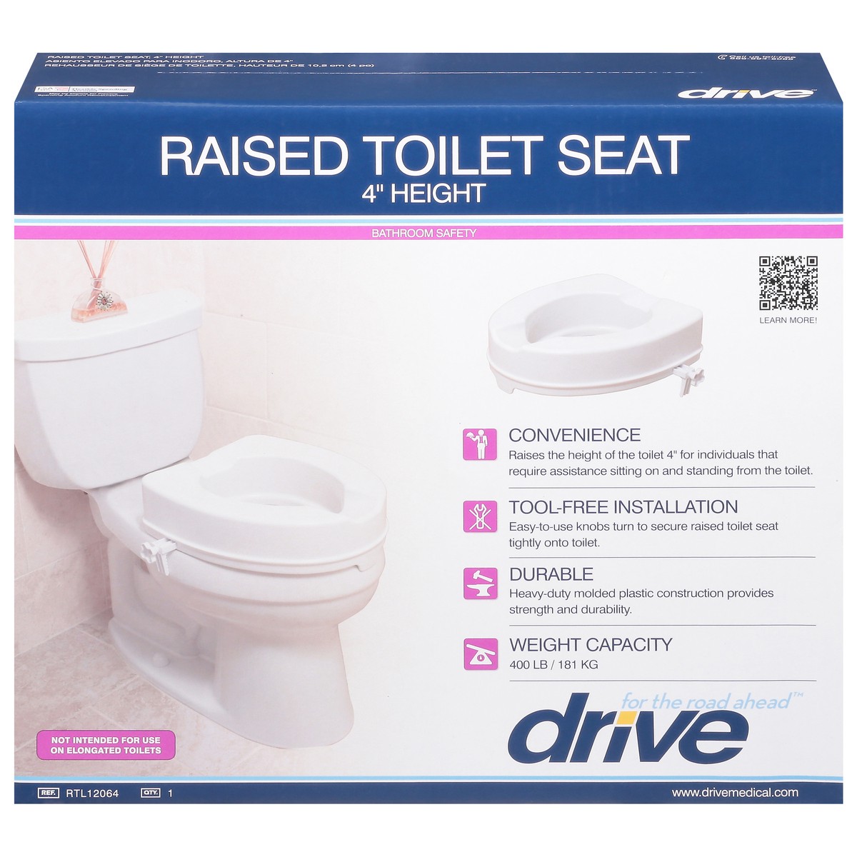 slide 2 of 9, Drive Raised Toilet Seat 4" Height, 1 ct