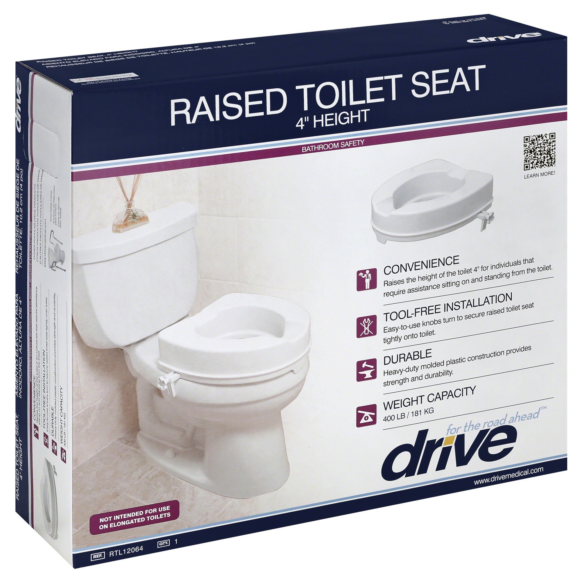 slide 1 of 9, Drive Raised Toilet Seat 4" Height, 1 ct