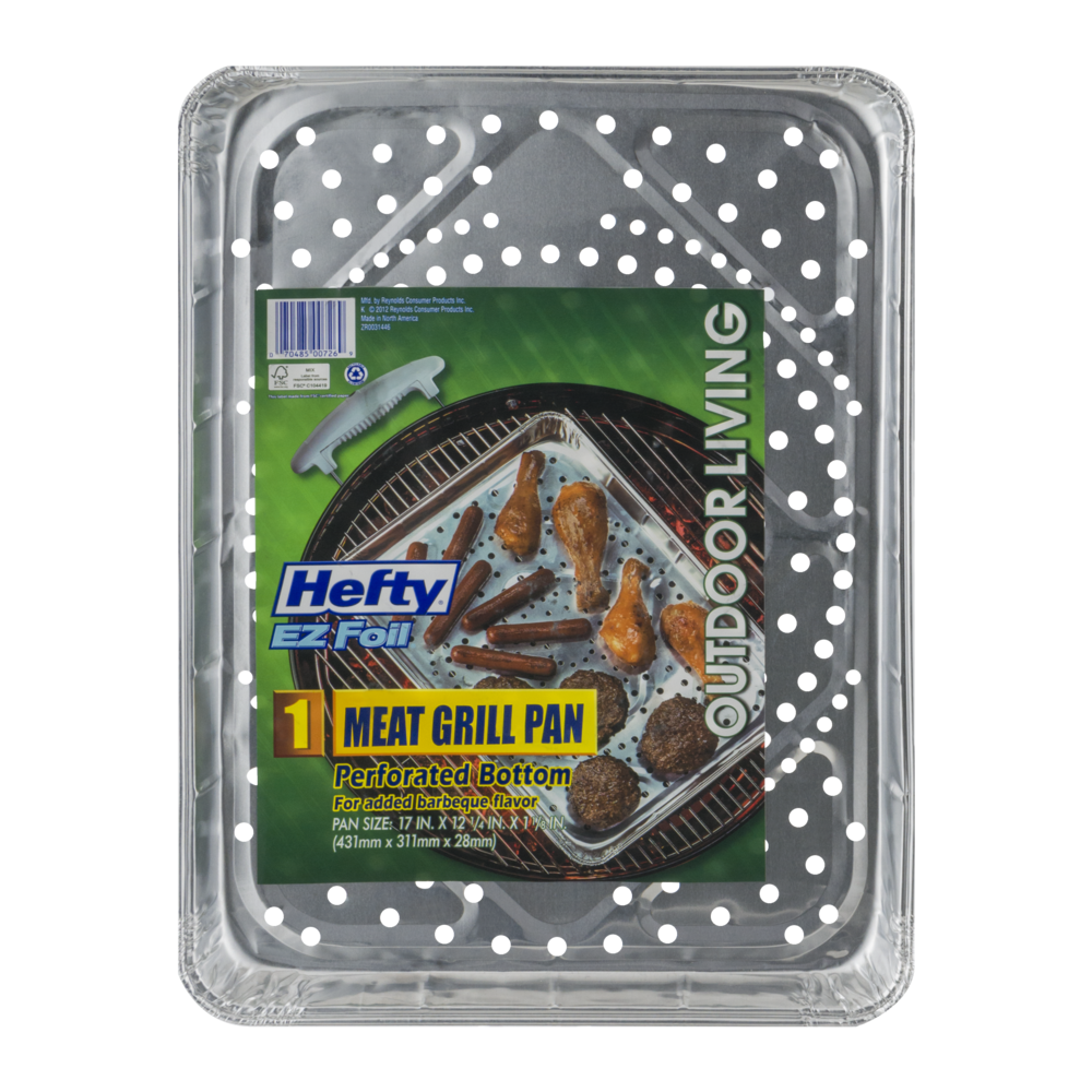 slide 1 of 1, Hefty Ez Foil Meat Grill Pan, Perforated Bottom, 1 ct