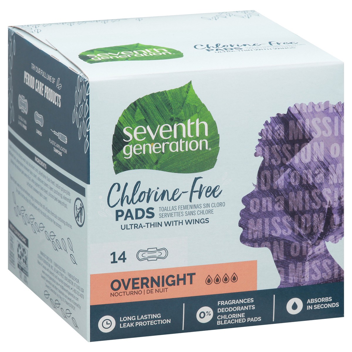 slide 3 of 9, Seventh Generation Ultra Thin Pads Overnight Absorbency, 14 count, 14 ct