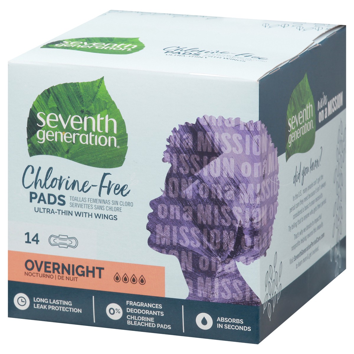 slide 8 of 9, Seventh Generation Ultra Thin Pads Overnight Absorbency, 14 count, 14 ct