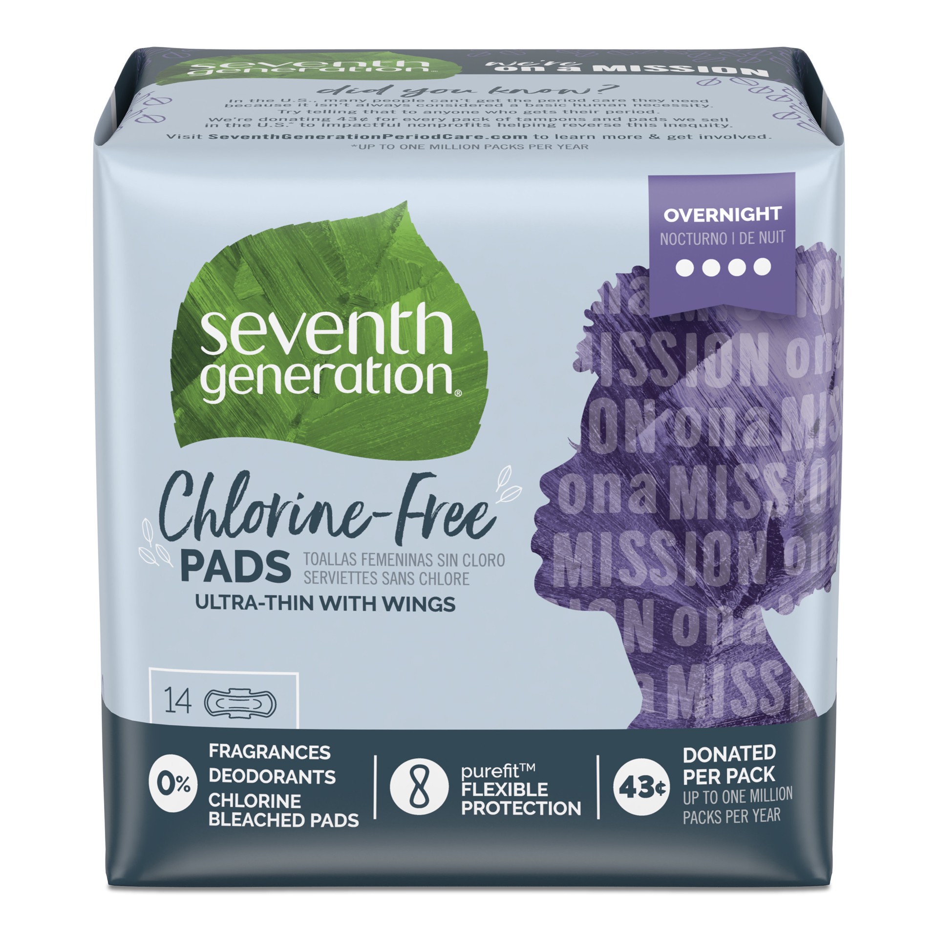 slide 1 of 9, Seventh Generation Ultra Thin Pads Overnight Absorbency, 14 count, 14 ct