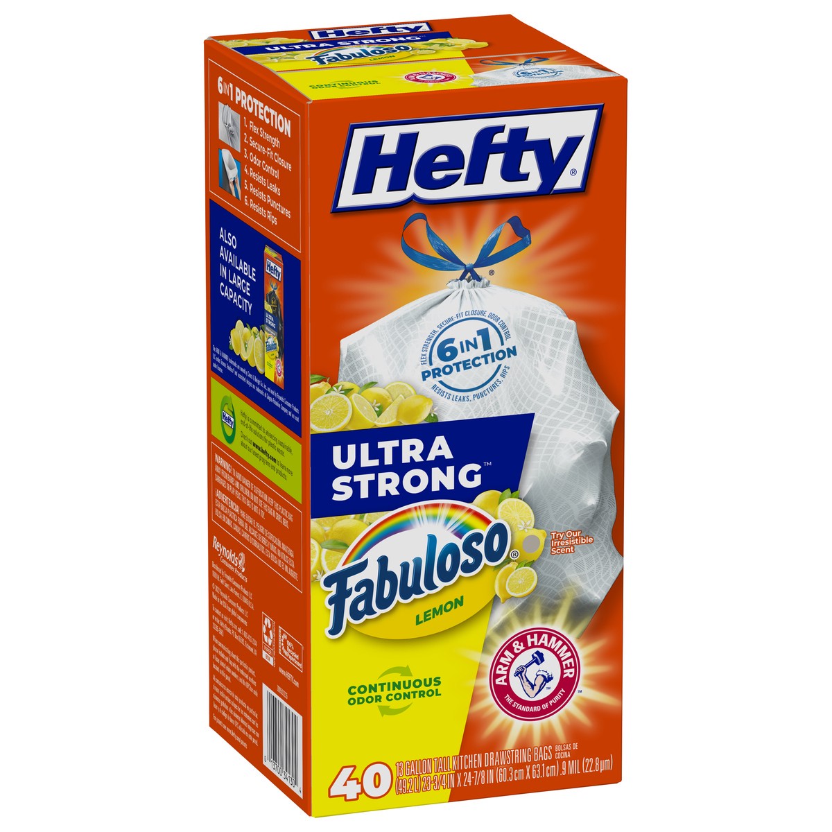 slide 4 of 9, Hefty Ultra Strong 13 Gallon Drawstring Fabuloso Lemon Tall Kitchen Bags 40 ea, 40 ct