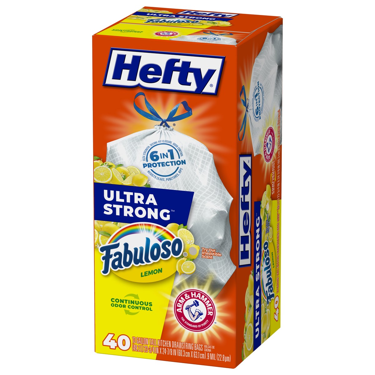 slide 2 of 9, Hefty Ultra Strong 13 Gallon Drawstring Fabuloso Lemon Tall Kitchen Bags 40 ea, 40 ct