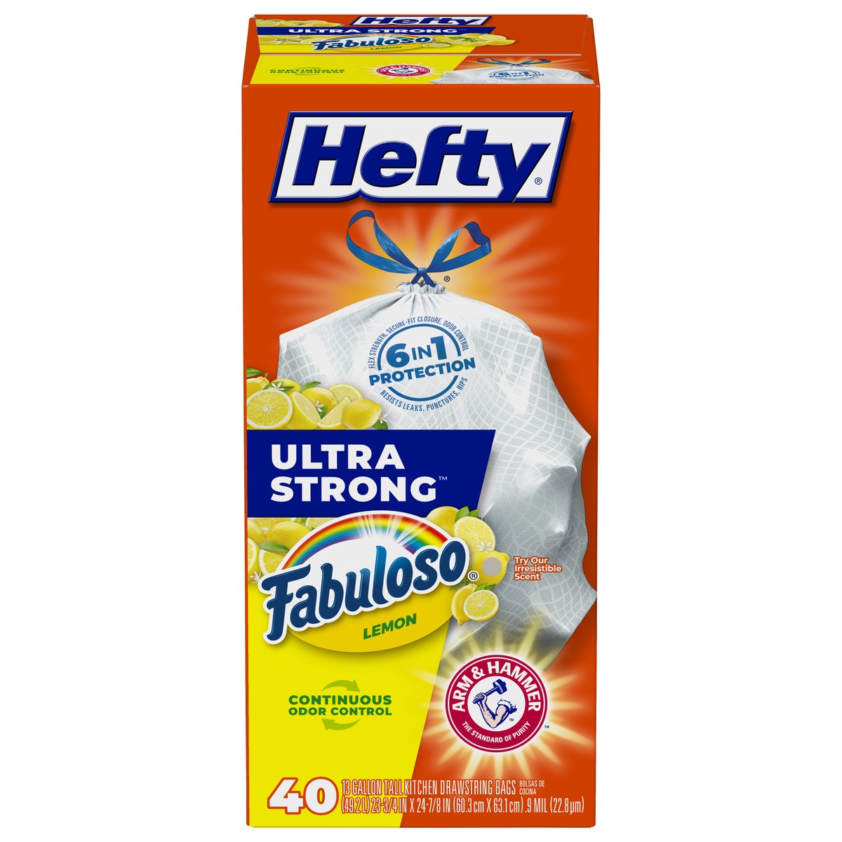 slide 1 of 9, Hefty Ultra Strong 13 Gallon Drawstring Fabuloso Lemon Tall Kitchen Bags 40 ea, 40 ct