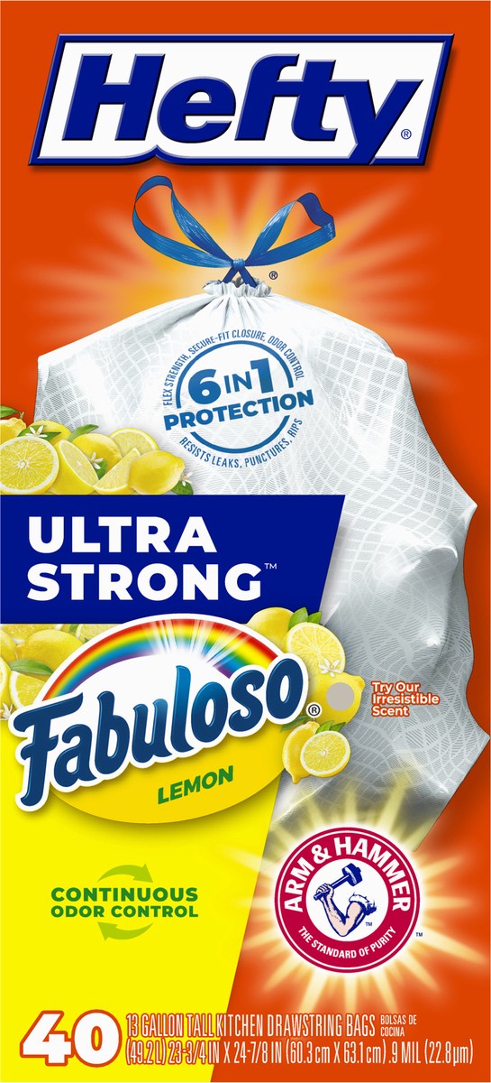 slide 8 of 9, Hefty Ultra Strong 13 Gallon Drawstring Fabuloso Lemon Tall Kitchen Bags 40 ea, 40 ct