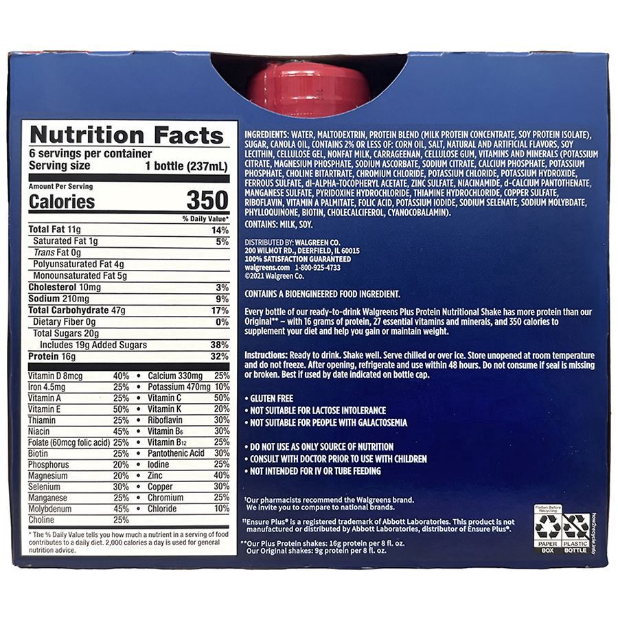 slide 3 of 5, Walgreens Nutritional Shake PLUS - 6 ct; 8 oz, 6 ct; 8 oz