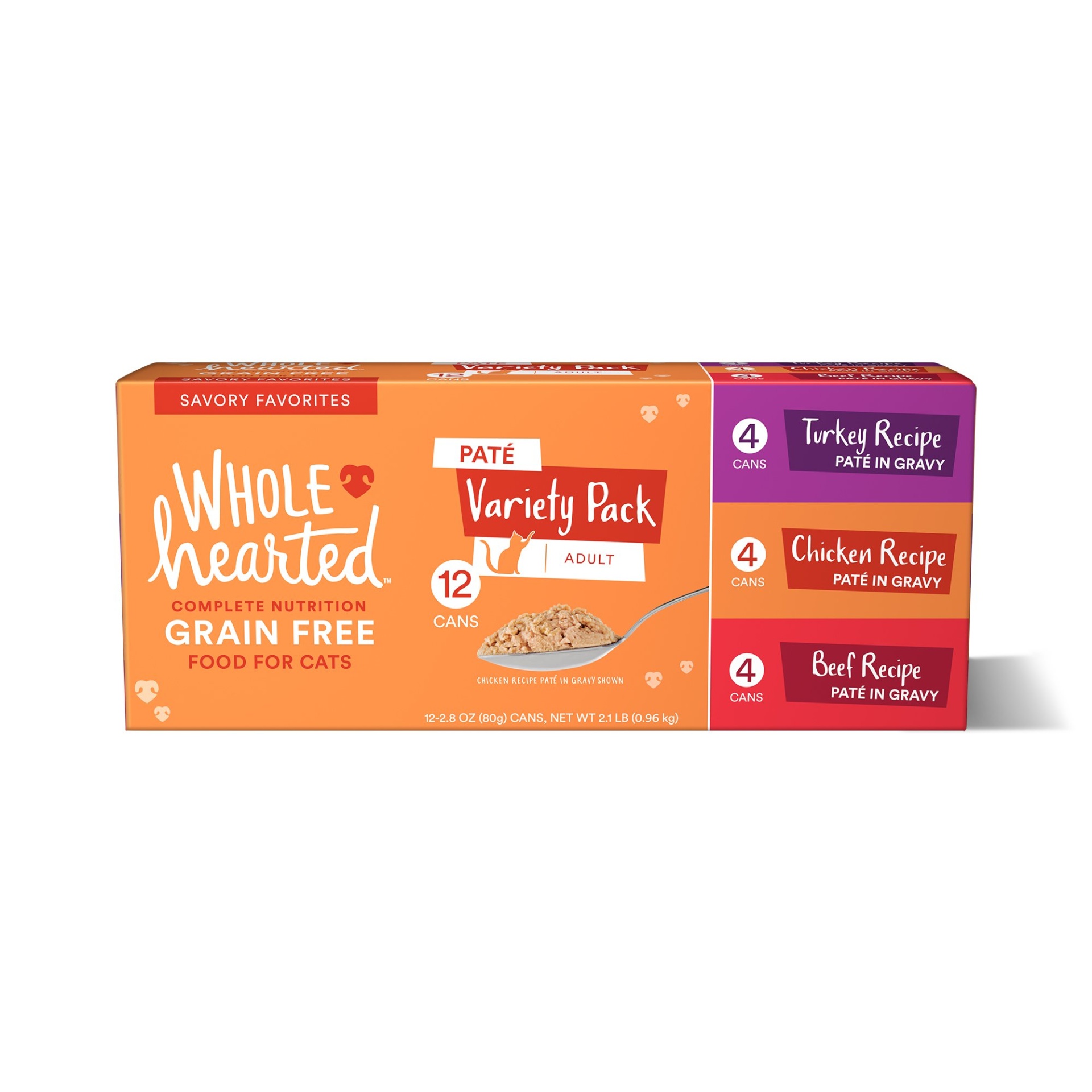 slide 1 of 1, WholeHearted Grain Free Pate Savory Favorites Adult Wet Cat Food Variety Pack, 2.8 oz