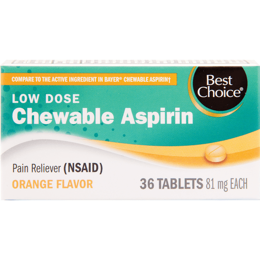 slide 1 of 1, Best Choice Chewable Low Dose Aspirin Orange Flavor, 36 ct; 81 mg